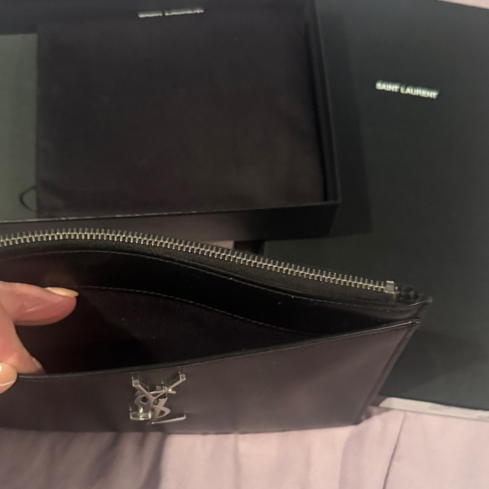 Yves Saint Laurent Black Clutch with Silver Logo - Picture 3 of 8